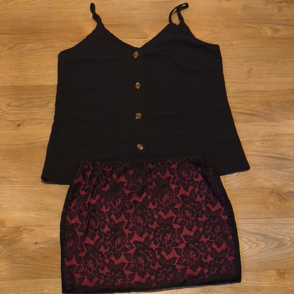 Black Top with Lace Skirt